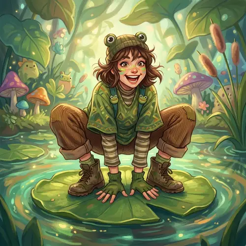 Joyful Frog Movements: A Whimsical Digital Painting