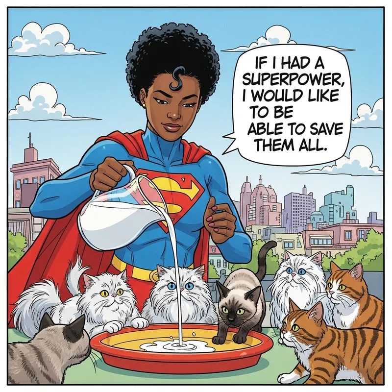 Superhero Woman Feeding Cats: A Heartwarming Scene