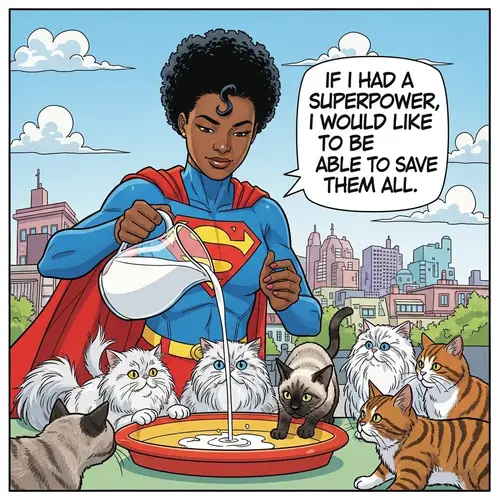 Superhero Woman Feeding Cats: A Heartwarming Scene