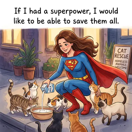 Superhero Woman Feeding Cats: A Heartwarming Scene