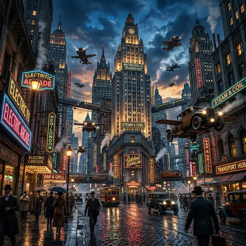 Bustling Metropolis at Dusk - Cyberpunk Cityscape with Neon Lights