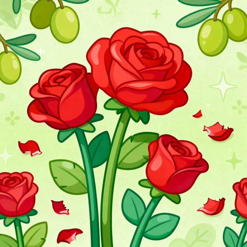 Disney Style Cartoon with Red Flowers