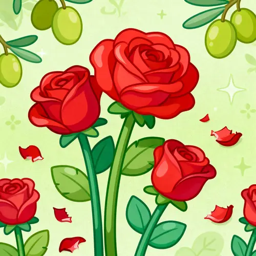 Disney Style Cartoon with Red Flowers