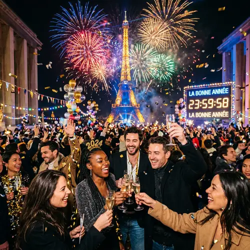 Colorful New Year Celebration Scene - La Bonne Année Festivities