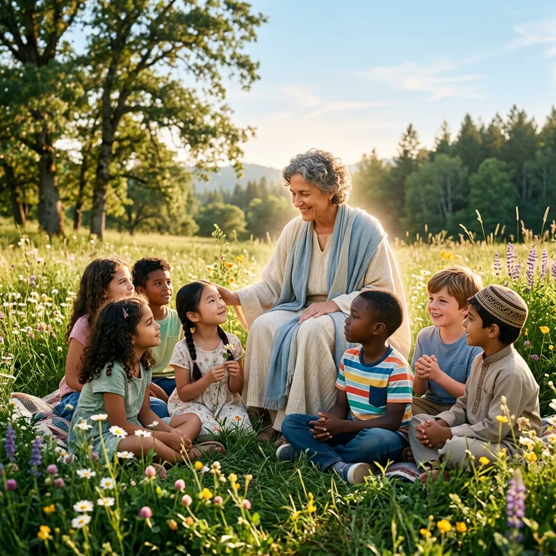 Diverse Children with Jesus: Love and Compassion
