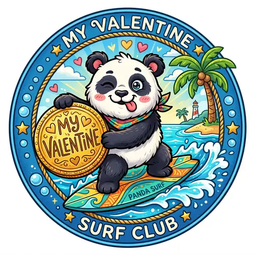 Cheerful Panda Logo - My Valentine Surfboard