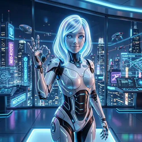 Futuristic Robot Girl Making OK Gesture