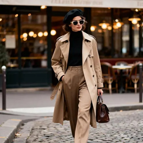 Chic Parisian Style: Fashion Portrait in Beige Trench Coat