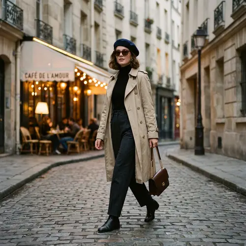 Chic Parisian Style: Fashion Portrait in Beige Trench Coat