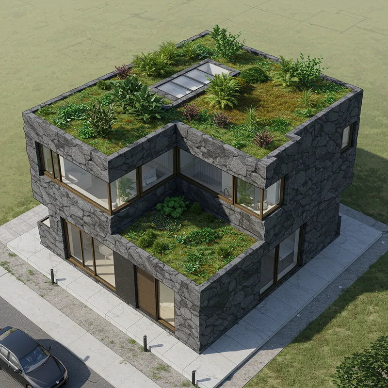 Unique L-Shaped Rock-Style House Design