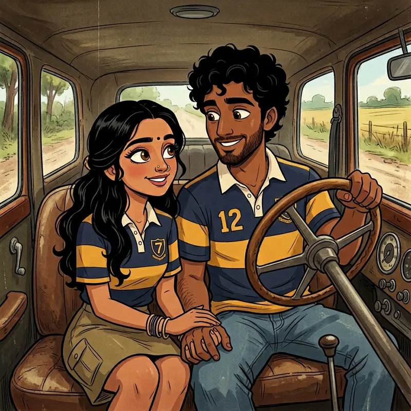 Animated South Asian Couple in Car | Pixar Style