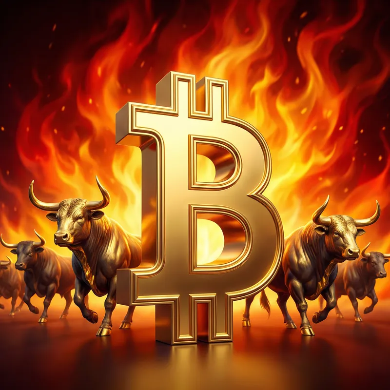 Bitcoin Symbol Surrounded by Golden Bulls
