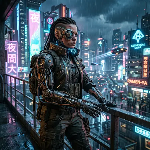 Futuristic Cyborg with Mechanical Limbs