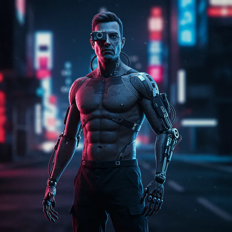 Futuristic Cyborg with Mechanical Limbs