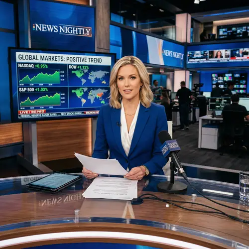 Blonde News Anchor in Modern Studio