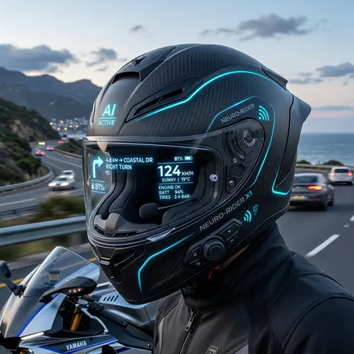 Futuristic AI-Powered Motorcycle Helmet