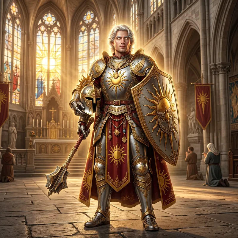 Male Aasimar Lathander Cleric in Heavy Armor | Divine Protector Male Aasimar Lathander Cleric in Heavy Armor | Divine Protector