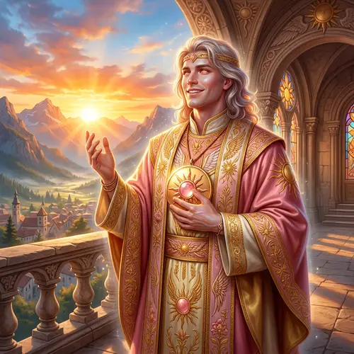 Male Aasimar Lathander Cleric - Celestial Beauty in Pink and Gold