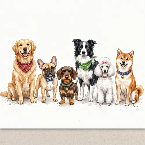 Watercolor Illustration of Adorable Dog Breeds