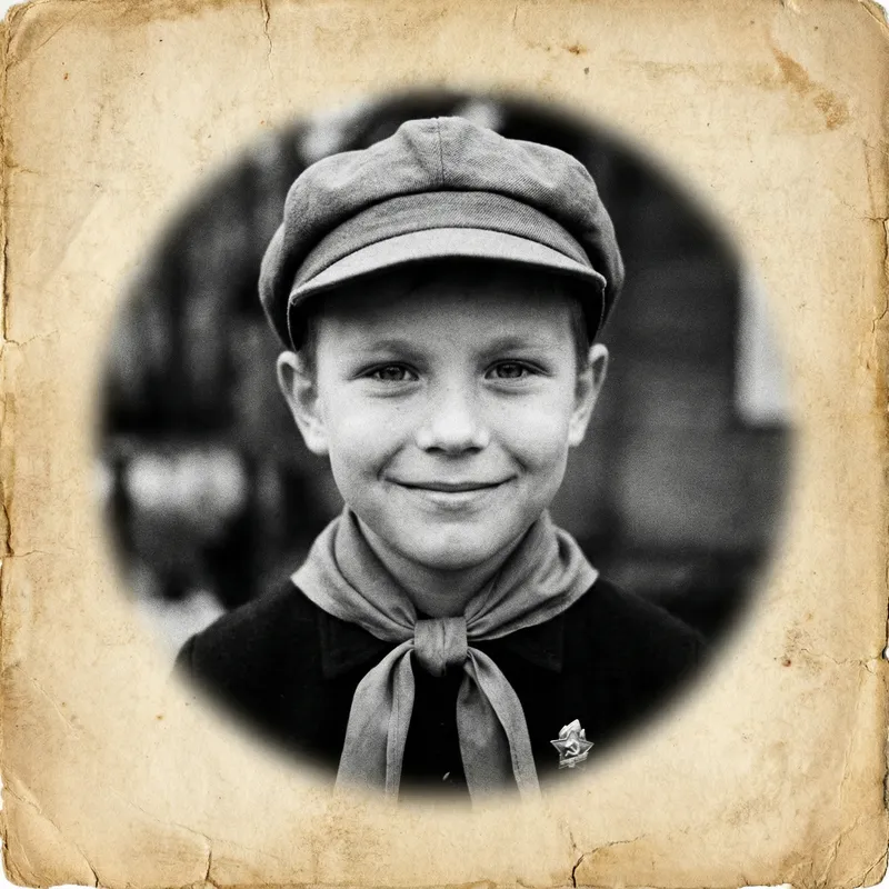 Charming Young Pioneer in Vintage Black and White Portrait from USSR