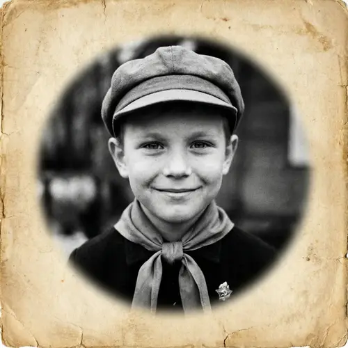 Vintage Black and White Photograph of a Young Pioneer from USSR