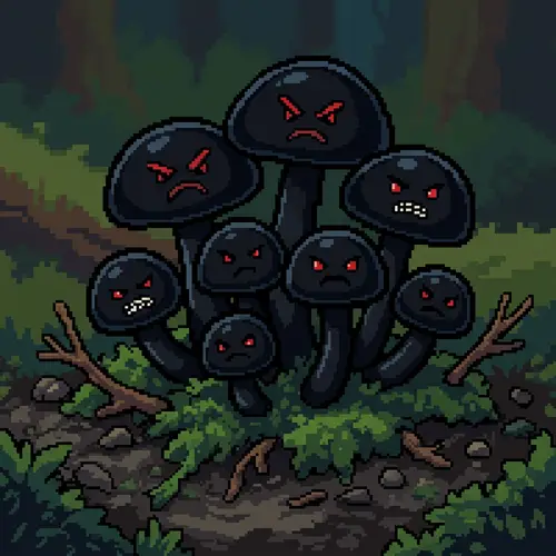 Pixel Art Mushrooms: Angry Black Characters