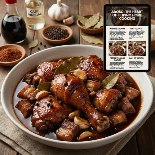 Filipino Adobo Dish: Flavors of Soy Sauce, Vinegar, and Garlic