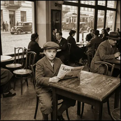 Vintage 1930s Boy in Warsaw Café | Retro Style Image