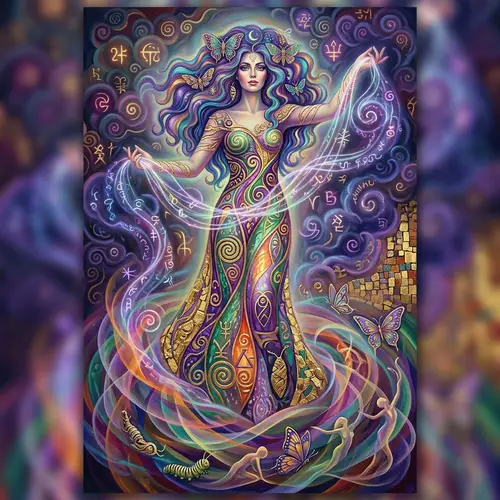 Powerful Goddess of Transformation in Mixed Media Art Style