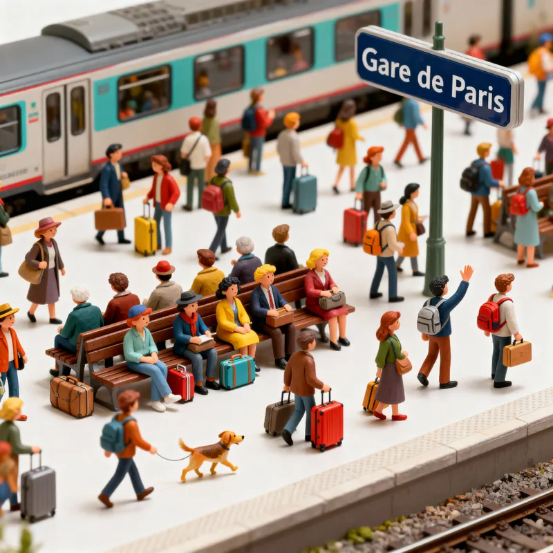 Vibrant Cartoon Train Station Crowd Scene