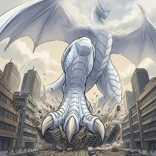 Enormous White Dragoness Wrecking City | Epic 2D Fantasy Art