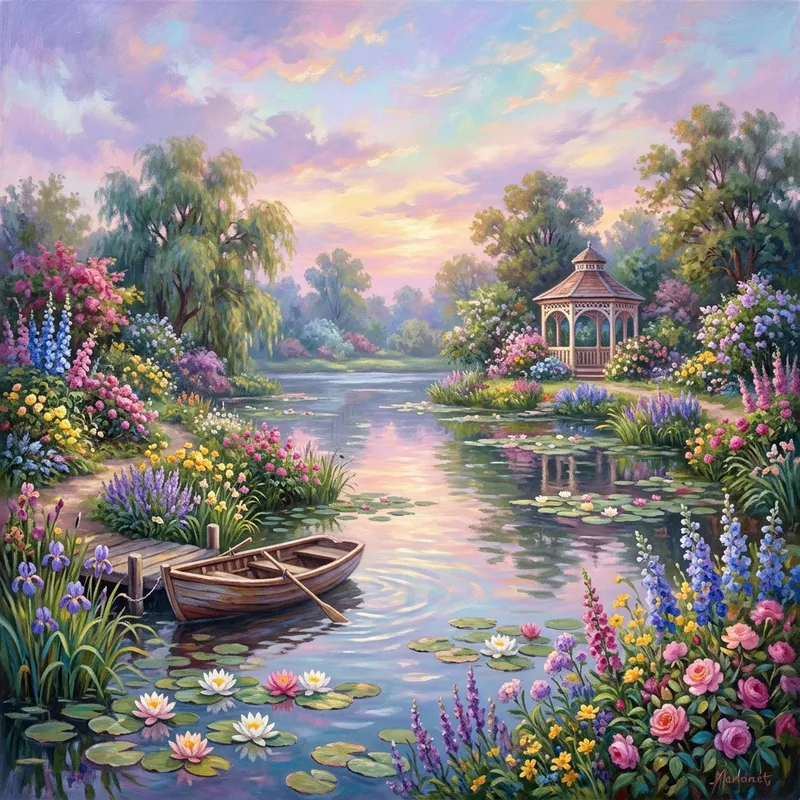 Whimsical Monet-Inspired Dreamlike Landscape Art