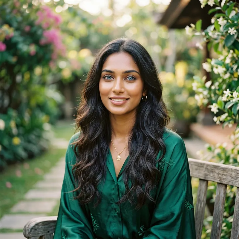 Graceful South Asian Woman with Striking Blue Eyes