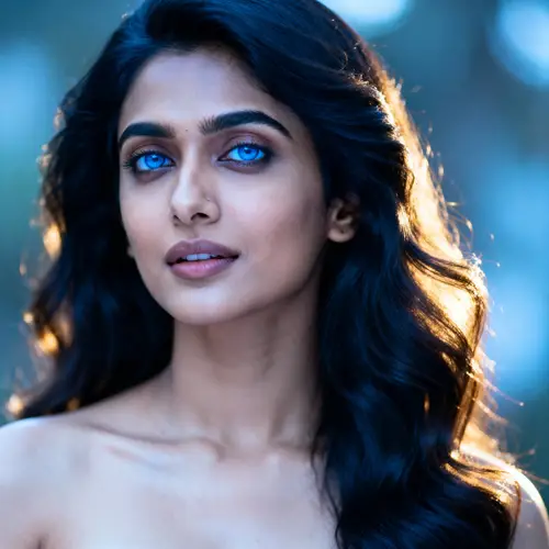 Graceful South Asian Woman with Striking Blue Eyes
