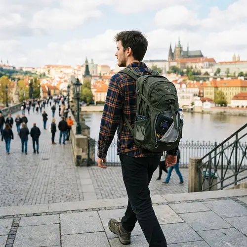 Portable WiFi Router: Young Man with Backpack