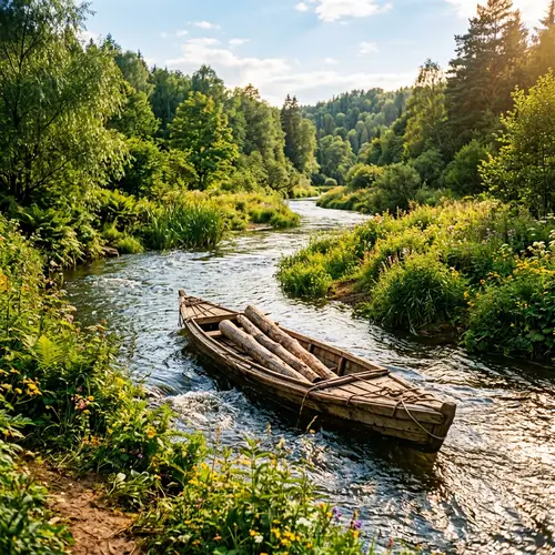 3 Logs in Kayak Floating Down River