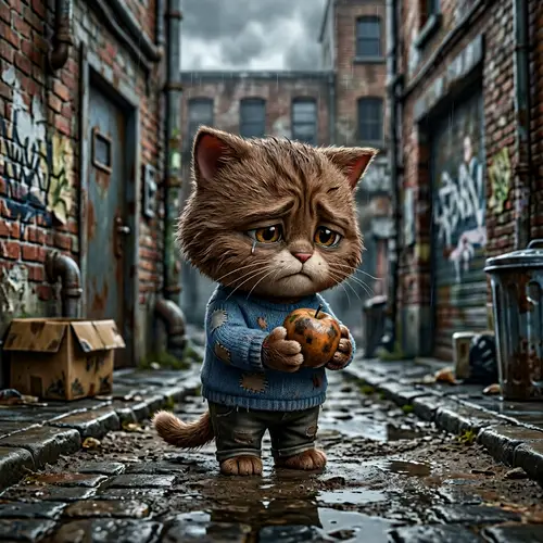 Sad Brown Cartoon Cat Dad in 3D Pixar Style