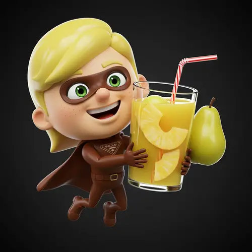 3D Superhero Mascot: Joyful Smurf Girl with Juice