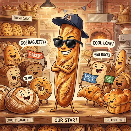 Cool Baguette Caricature - Retro Bakery Fun