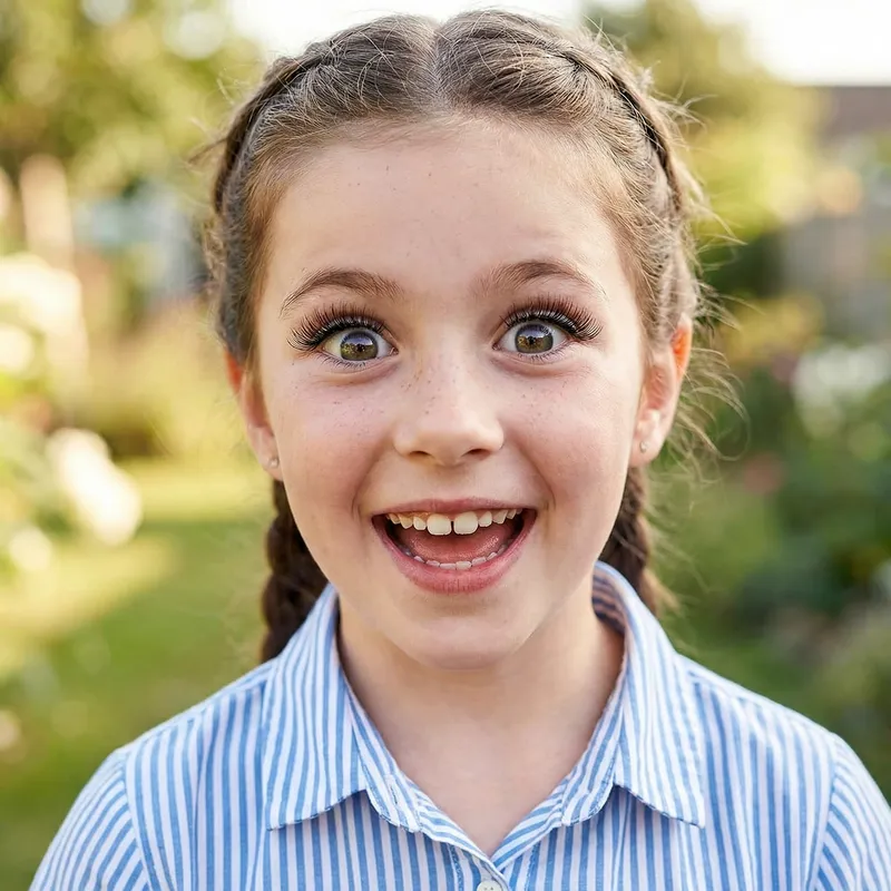 Smiling Girl with Wide Eyes and Big Lashes