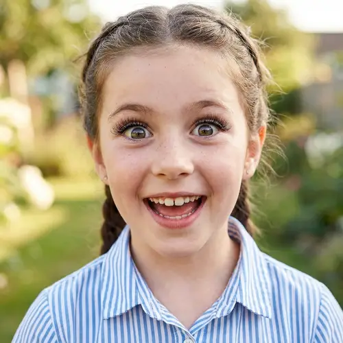 Smiling Girl with Wide Eyes and Big Lashes