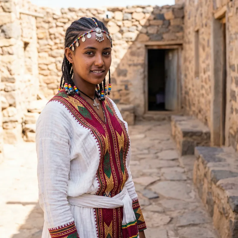 Elegant Eritrean Girl in Traditional Habesha Dress