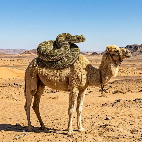Desert Scene with Coiling Snake on Hump-backed Camel