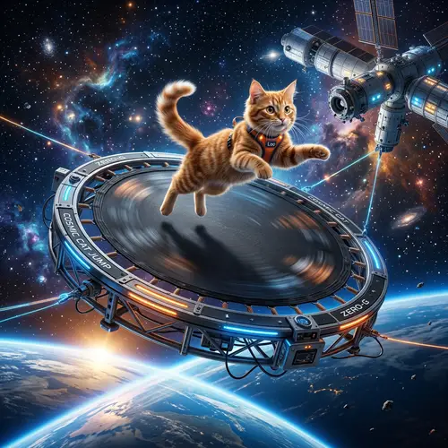 Cat on Rotating Trampoline in Space
