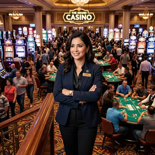 Hispanic Casino Manager in Elegant Setting | Gaming Scene