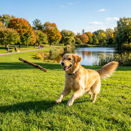 Energetic Golden Retriever Fetching in Sunny Park