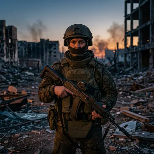 Spetsnaz Soldier with AK12 Rifle - Dusk Urban Warfare Scene