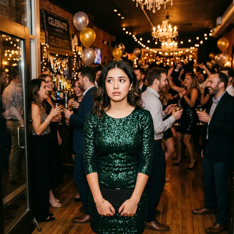 Hispanic Woman Arriving at Party with Uncertain Expression | Insecure Face