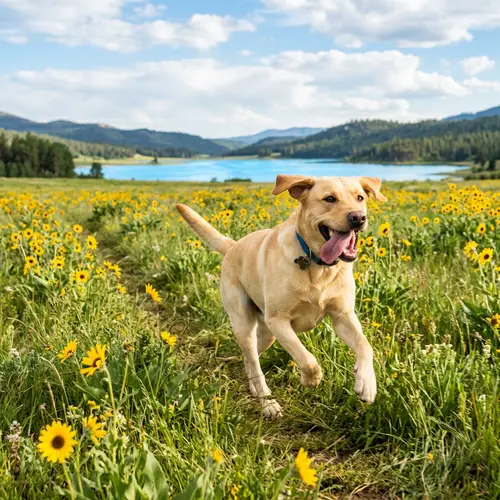 Energetic Yellow Labrador Retriever Enjoying a Sunny Day