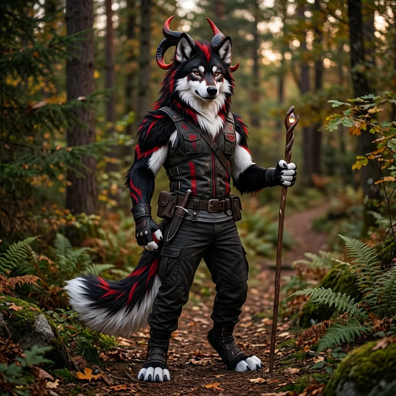 Stunning Black and White Wolf Furry Art